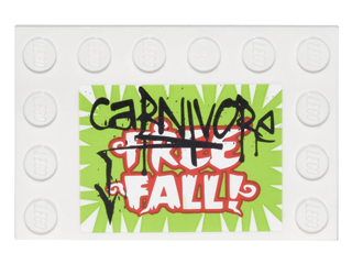 Tile, Modified 4 x 6 with Studs on Edges with Black 'CaRNIVORe' Graffiti over Red and White 'FREE FALL!' Pattern (Sticker) - Set 76035