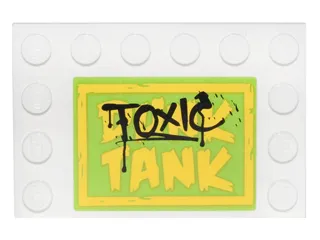 Tile, Modified 4 x 6 with Studs on Edges with Black 'TOXIC' Graffiti over Yellow 'DUNK TANK' Pattern (Sticker) - Set 76035