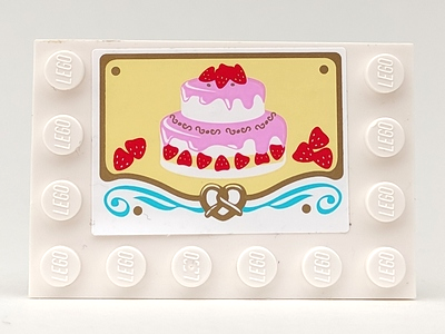 Tile, Modified 4 x 6 with Studs on Edges with Cake with Strawberries Pattern (Sticker) - Set 41006