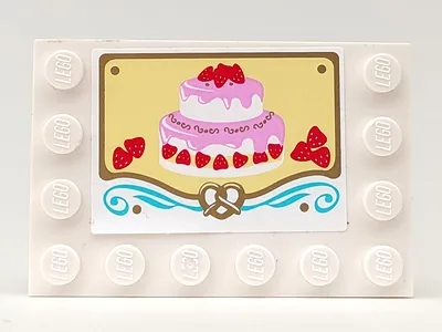 Tile, Modified 4 x 6 with Studs on Edges with Cake with Strawberries Pattern (Sticker) - Set 41006