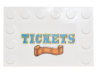 Tile, Modified 4 x 6 with Studs on Edges with Blue and Yellow 'TICKETS' and Orange Ticket Strip Pattern (Sticker) - Set 10244