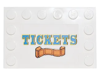 Tile, Modified 4 x 6 with Studs on Edges with Blue and Yellow 'TICKETS' and Orange Ticket Strip Pattern (Sticker) - Set 10244