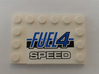 Tile, Modified 4 x 6 with Studs on Edges with 'FUEL4 SPEED' on Black and Blue Stripes Pattern (Sticker) - Set 8154