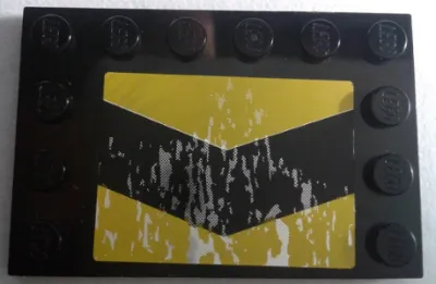 Tile, Modified 4 x 6 with Studs on Edges with Black and Yellow Chevrons and Silver Mud Splatter Pattern (Sticker) - Set 8496