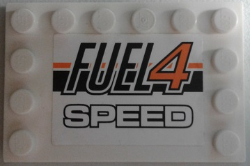 Tile, Modified 4 x 6 with Studs on Edges with 'FUEL4 SPEED' on Black and Orange Stripes Pattern (Sticker) - Set 8135