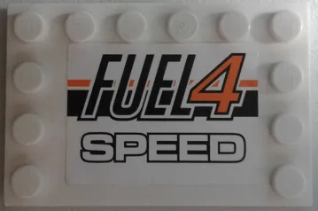 Tile, Modified 4 x 6 with Studs on Edges with 'FUEL4 SPEED' on Black and Orange Stripes Pattern (Sticker) - Set 8135