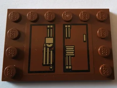 Tile, Modified 4 x 6 with Studs on Edges with Gold Mechanical Pattern Model Left Side (Sticker) - Set 75059