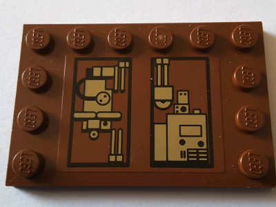 Tile, Modified 4 x 6 with Studs on Edges with Gold Mechanical Pattern Model Right Side (Sticker) - Set 75059