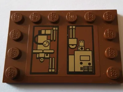 Tile, Modified 4 x 6 with Studs on Edges with Gold Mechanical Pattern Model Right Side (Sticker) - Set 75059