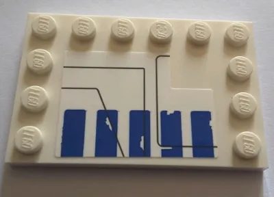 Tile, Modified 4 x 6 with Studs on Edges with 5 Worn Blue Rectangles and Black Lines on White Background Pattern Model Left Side (Sticker) - Set 75155