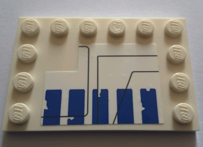Tile, Modified 4 x 6 with Studs on Edges with 5 Worn Blue Rectangles and Black Lines on White Background Pattern Model Right Side (Sticker) - Set 75155