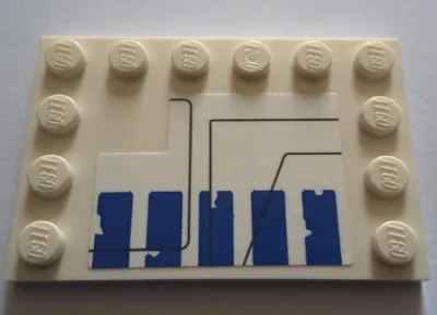 Tile, Modified 4 x 6 with Studs on Edges with 5 Worn Blue Rectangles and Black Lines on White Background Pattern Model Right Side (Sticker) - Set 75155