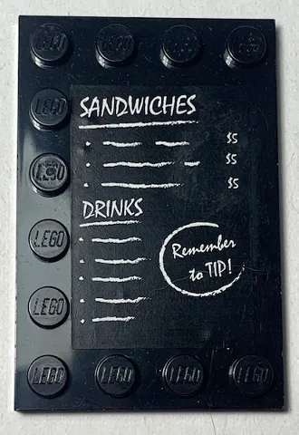 Tile, Modified 4 x 6 with Studs on Edges with 'SANDWICHES' and 'DRINKS' and 'Remember to TIP!' Pattern (Sticker) - Set 70812