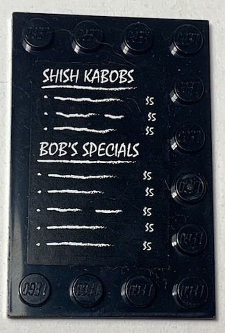Tile, Modified 4 x 6 with Studs on Edges with 'SHISH KABOBS' and 'BOB'S SPECIALS' Pattern (Sticker) - Set 70812