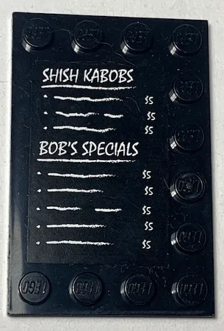 Tile, Modified 4 x 6 with Studs on Edges with 'SHISH KABOBS' and 'BOB'S SPECIALS' Pattern (Sticker) - Set 70812