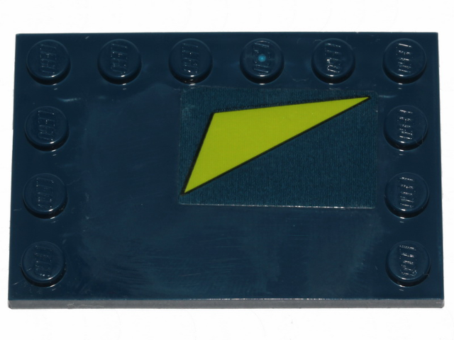 Tile, Modified 4 x 6 with Studs on Edges with Lime Triangle on Dark Blue Background Pattern (Sticker) - Set 70835