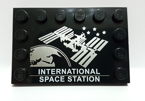 Tile, Modified 4 x 6 with Studs on Edges with 'INTERNATIONAL SPACE STATION' and Space Station Image Pattern