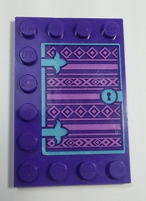 Tile, Modified 4 x 6 with Studs on Edges with Book Cover and Keyhole Pattern (Sticker) - Set 41169