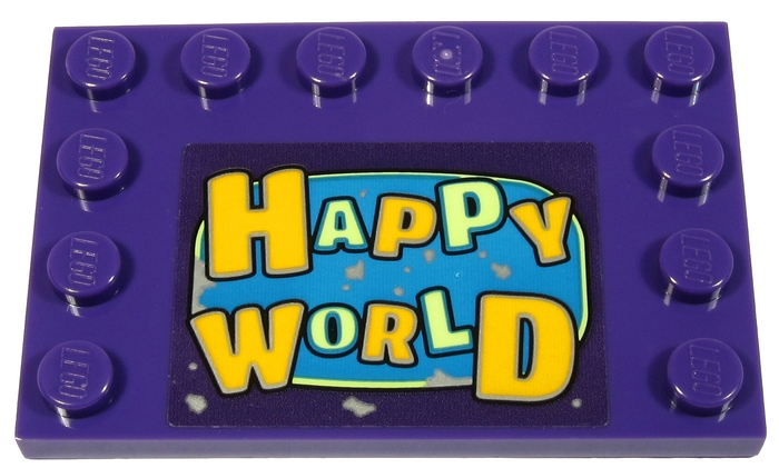 Tile, Modified 4 x 6 with Studs on Edges with Bright Light Orange and Yellowish Green 'HAPPY WORLD' Pattern (Sticker) - Set 70432