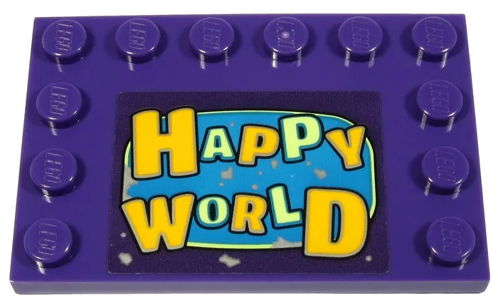 Tile, Modified 4 x 6 with Studs on Edges with Bright Light Orange and Yellowish Green 'HAPPY WORLD' Pattern (Sticker) - Set 70432