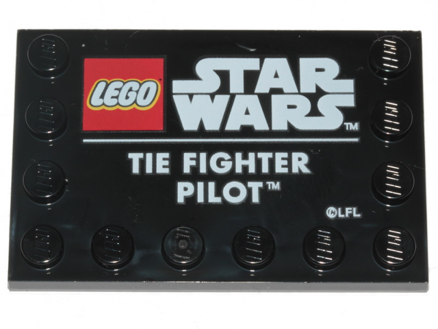 Tile, Modified 4 x 6 with Studs on Edges with Star Wars Logo and 'TIE FIGHTER PILOT' Pattern