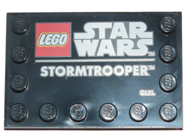 Tile, Modified 4 x 6 with Studs on Edges with Star Wars Logo and 'STORMTROOPER' Pattern