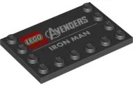 Tile, Modified 4 x 6 with Studs on Edges with Avengers, LEGO and Iron Man Logos and 'IRON MAN' Pattern