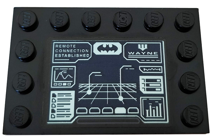 Tile, Modified 4 x 6 with Studs on Edges with 'REMOTE CONNECTION ESTABLISHED', 'WAYNE', Batman Logo, Graphs and Radar Pattern (Sticker) - Set 76160