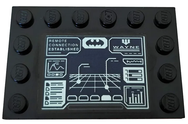 Tile, Modified 4 x 6 with Studs on Edges with 'REMOTE CONNECTION ESTABLISHED', 'WAYNE', Batman Logo, Graphs and Radar Pattern (Sticker) - Set 76160