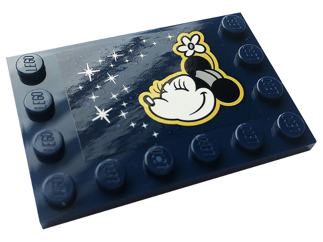 Tile, Modified 4 x 6 with Studs on Edges with Minnie Mouse and Stars Pattern (Sticker) - Set 43179