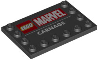 Tile, Modified 4 x 6 with Studs on Edges with LEGO Marvel Logo and White 'CARNAGE' Pattern