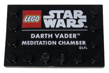 Tile, Modified 4 x 6 with Studs on Edges with Star Wars Logo and 'DARTH VADER MEDITATION CHAMBER' Pattern