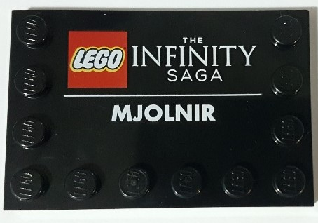 Tile, Modified 4 x 6 with Studs on Edges with 'THE INFINITY SAGA' and 'MJOLNIR' Pattern