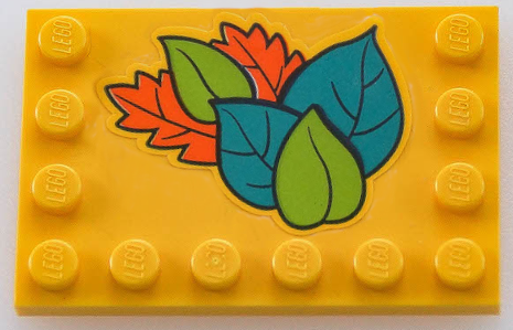 Tile, Modified 4 x 6 with Studs on Edges with Dark Turquoise, Lime and Orange Leaves Pattern (Sticker) - Set 41433