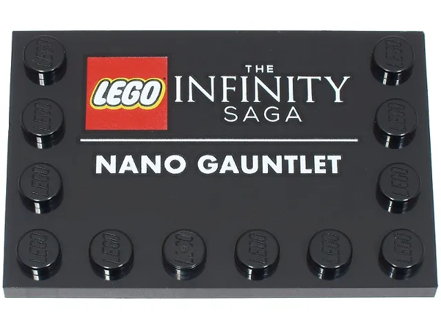 Tile, Modified 4 x 6 with Studs on Edges with 'THE INFINITY SAGA' and 'NANO GAUNTLET' Pattern