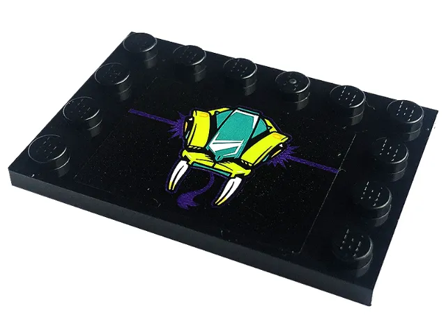 Tile, Modified 4 x 6 with Studs on Edges with Snake Head with Dark Turquoise and Lime Mask, Fangs, and Dark Purple Tongue Pattern (Sticker) - Set 60339