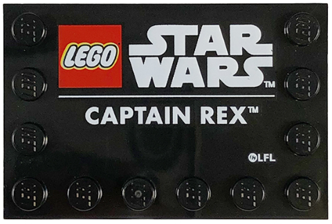 Tile, Modified 4 x 6 with Studs on Edges with LEGO Star Wars Logo and White 'CAPTAIN REX' Pattern