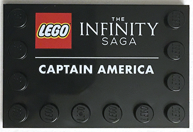 Tile, Modified 4 x 6 with Studs on Edges with 'THE INFINITY SAGA' and 'CAPTAIN AMERICA' Pattern