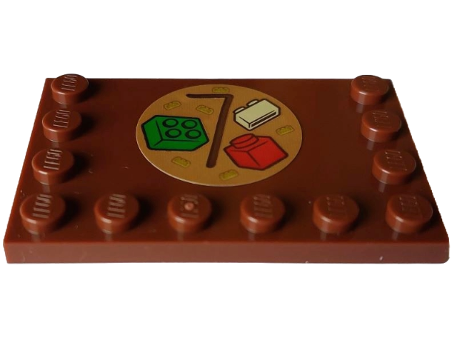 Tile, Modified 4 x 6 with Studs on Edges with Reddish Brown Number 7 and Red, Tan, Green and Gold LEGO Bricks on Medium Nougat Circle Pattern (Sticker) - Set 4002023