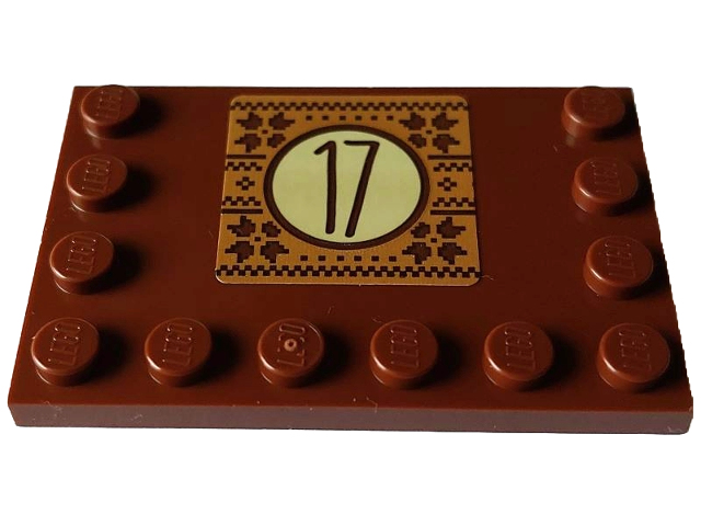 Tile, Modified 4 x 6 with Studs on Edges with Reddish Brown Number 17 in Tan Circle on Fair Isle Square Pattern (Sticker) - Set 4002023