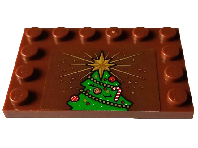 Tile, Modified 4 x 6 with Studs on Edges with Green Christmas Tree Top Half with Decoration and Gold Star Pattern (Sticker) - Set 4002023