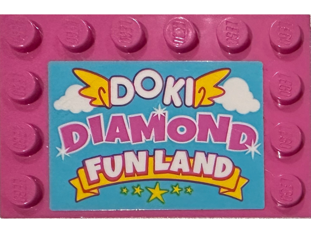 Tile, Modified 4 x 6 with Studs on Edges with 'DOKI DIAMOND FUN LAND' Pattern (Sticker) - Set 41456