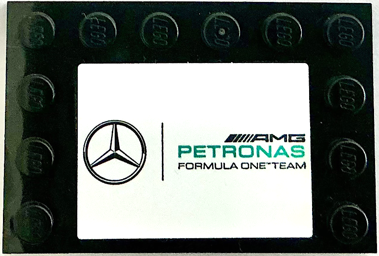 Tile, Modified 4 x 6 with Studs on Edges with  Mercedes-Benz Logo and 'AMG PERTRONAS FORMULA ONE TEAM' on White Background Pattern (Sticker) - Set 75883