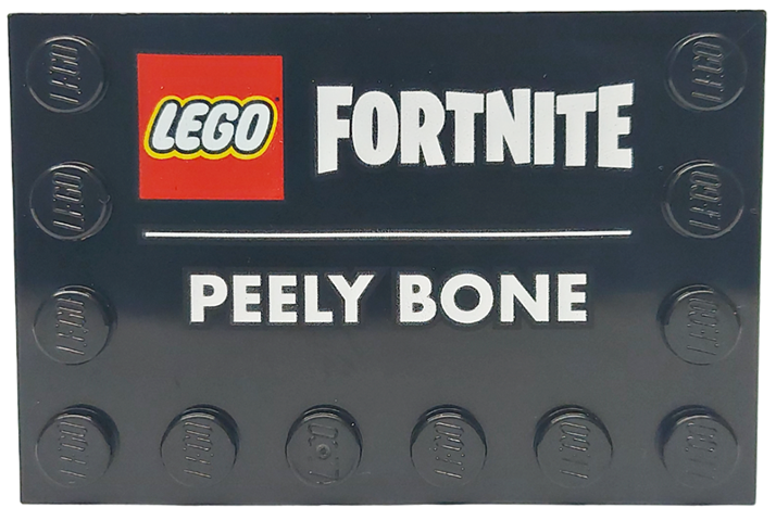 Tile, Modified 4 x 6 with Studs on Edges with LEGO Fortnite Logo and 'PEELY BONE' Pattern