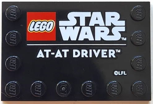 Tile, Modified 4 x 6 with Studs on Edges with LEGO Star Wars Logo and White 'AT-AT DRIVER' Pattern