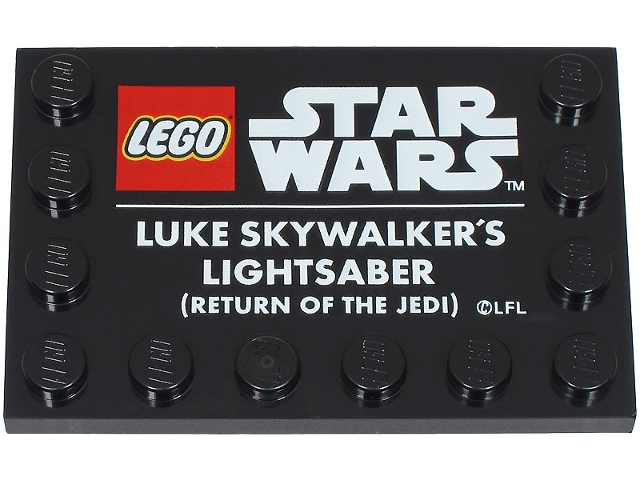 Tile, Modified 4 x 6 with Studs on Edges with LEGO Star Wars Logo and White 'LUKE SKYWALKER'S LIGHTSABER (RETURN OF THE JEDI)' Pattern