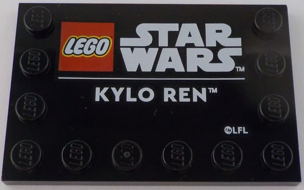 Tile, Modified 4 x 6 with Studs on Edges with LEGO Star Wars Logo and White 'KYLO REN' Pattern