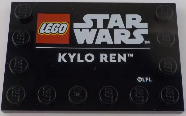 Tile, Modified 4 x 6 with Studs on Edges with LEGO Star Wars Logo and White 'KYLO REN' Pattern