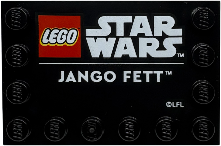 Tile, Modified 4 x 6 with Studs on Edges with LEGO Star Wars Logo and White 'JANGO FETT' Pattern