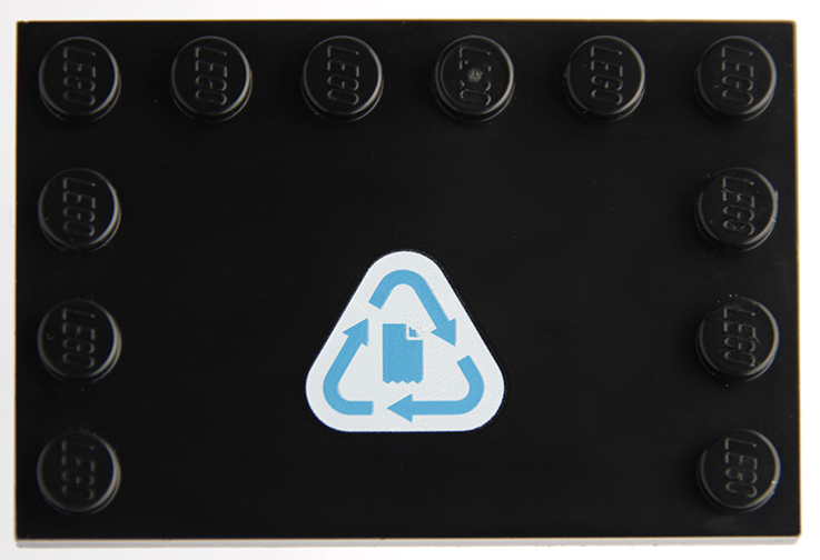 Tile, Modified 4 x 6 with Studs on Edges with Dark Azure Recycling Arrows and Paper on White Background Pattern